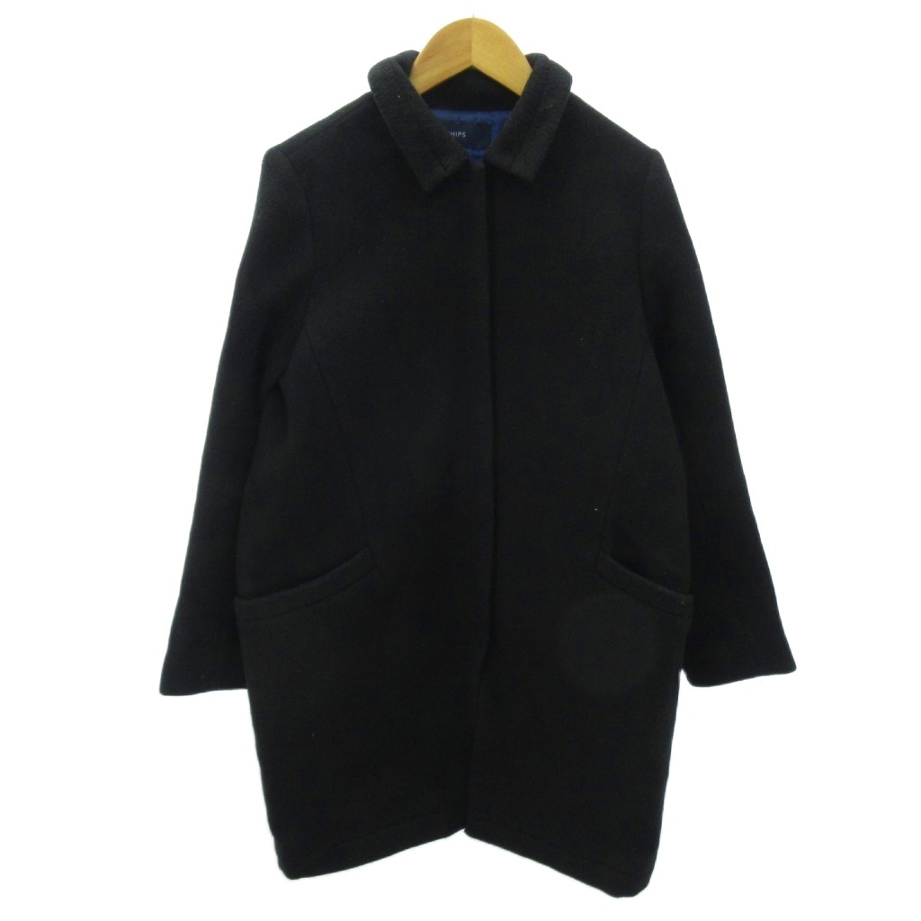 シップス SHIPS ステンカラ―コート ウール カシミヤ混 ミドル丈 36 紺 ネイビー 0910 ■YHS3 レディース拍卖
