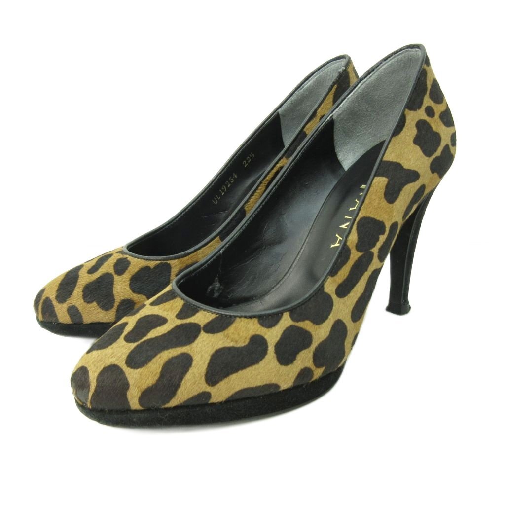 ダイアナ DIANA パンプス シューズ ハイヒール ラウンドトゥ ヒョウ柄 22.5cm ベージュ 黒 ブラック 0907 ■YHS2 レディース拍卖