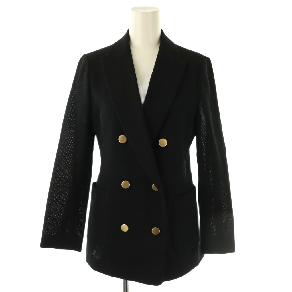 アナイ ANAYI コットンメッシュダブルジャケット テーラード 36 ブラック /HK ■OS レディース拍卖