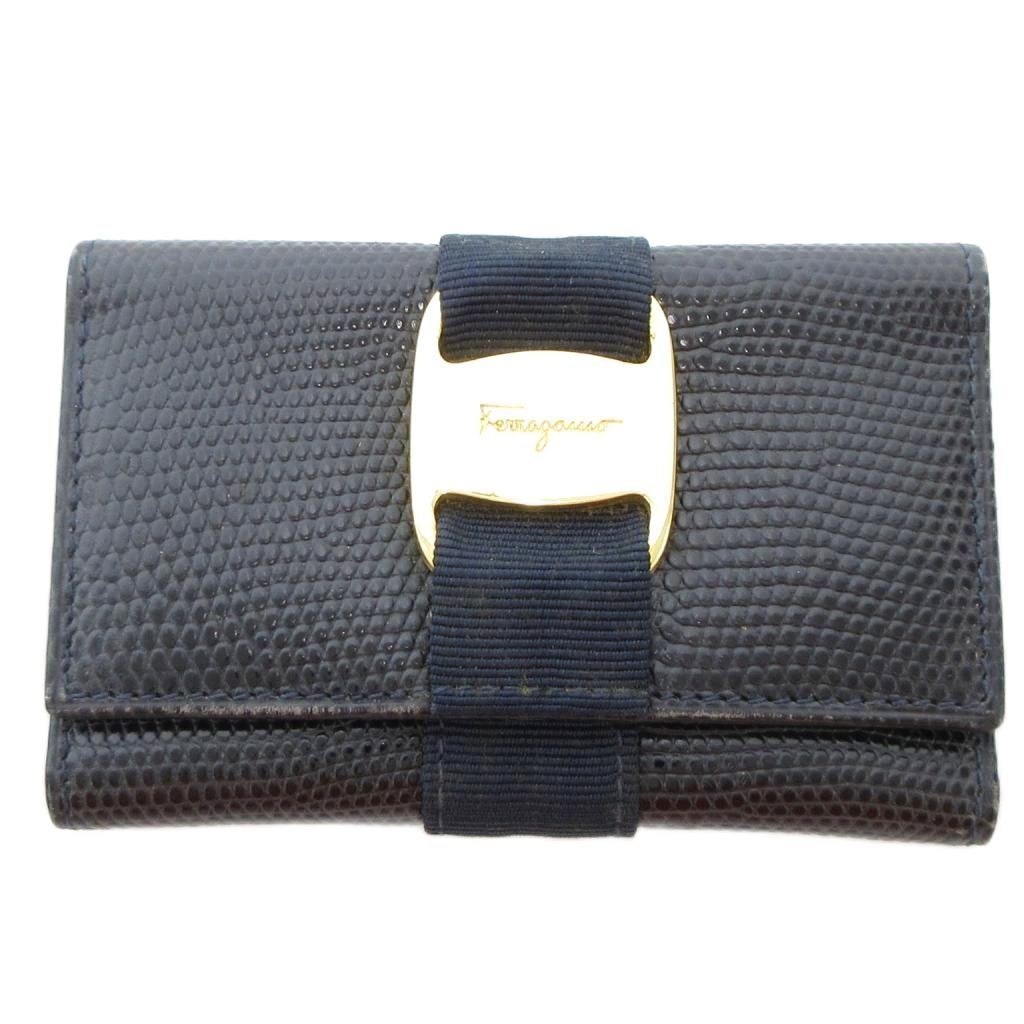 サルヴァトーレフェラガモ Salvatore Ferragamo ヴァラ キーケース 6連 ロゴ レザー 黒 ブラック /AE ■GY11 レディース拍卖