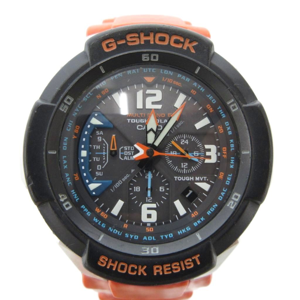 カシオジーショック CASIO G-SHOCK ジャンク品 腕時計 タフソーラー sky cockpit クロノグラフ ラバーバンド オレンジ拍卖