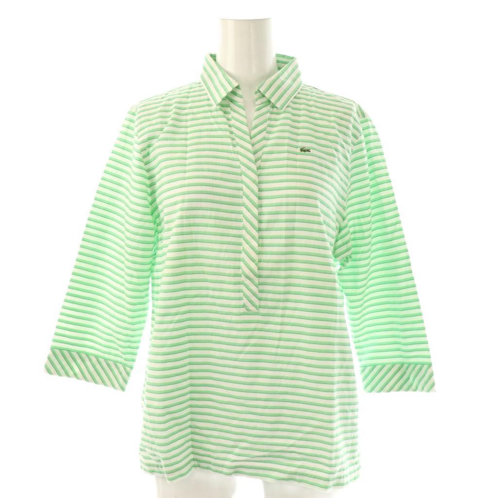 ラコステ LACOSTE ボーダーカットソー 七分袖 42 オフホワイト ライトグリーン グリーン /DO ■GY48 レディース拍卖
