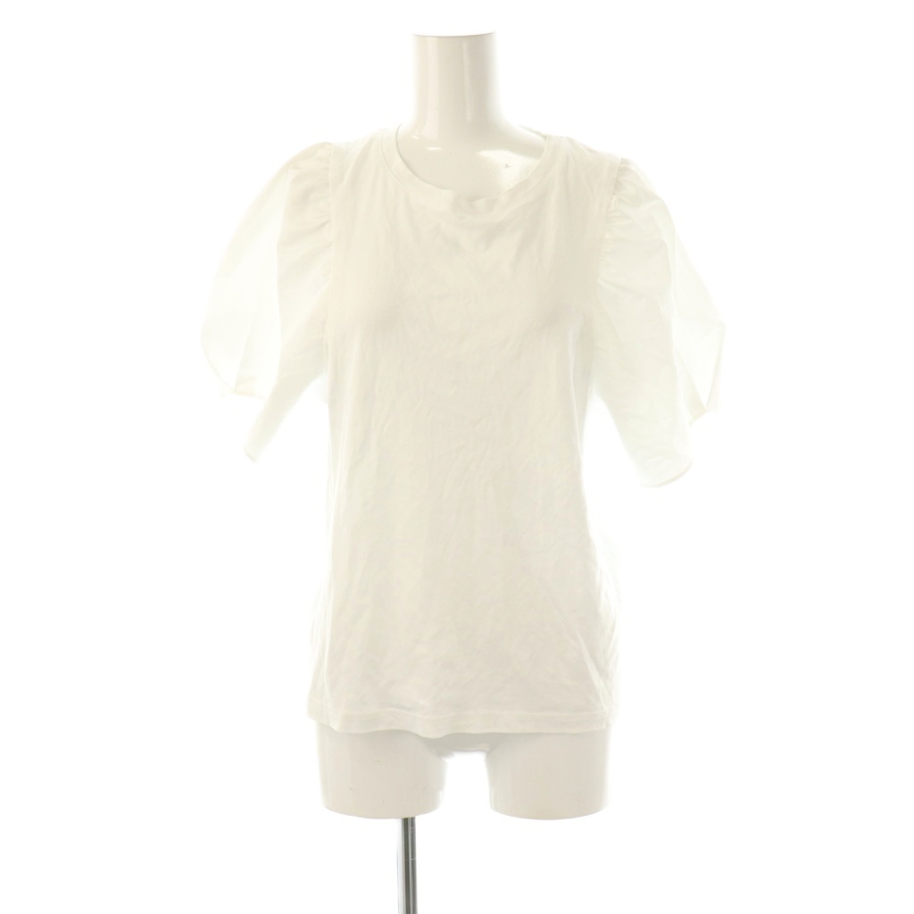 バーニーズニューヨーク BARNEYS NEW YORK ウォッシャブル ボリュームスリーブ Tシャツ カットソー 五分袖 F 白 ホワイト拍卖