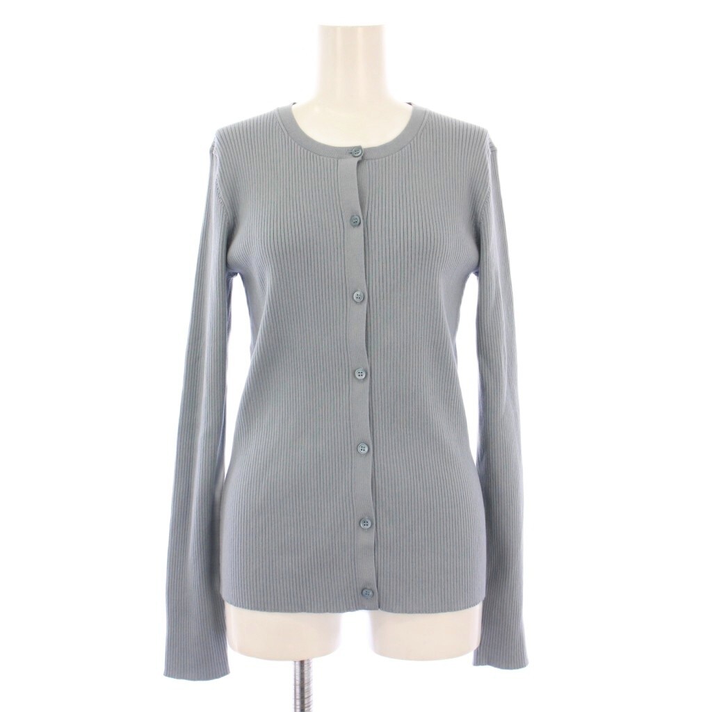 未使用品 セオリー ストライプコットンクルーネックカーディガン リブニット 長袖 ストレッチ 水色 ライトブルー タグ付き 01-1103713拍卖