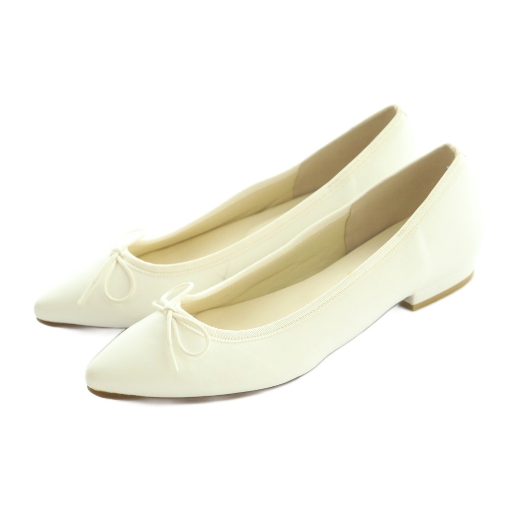ルタロン Le Talon フラットパンプス ポインテッドトゥ ローヒール リボン 36.5 23.0-23.5cm 白 /MI ■OS レディース拍卖