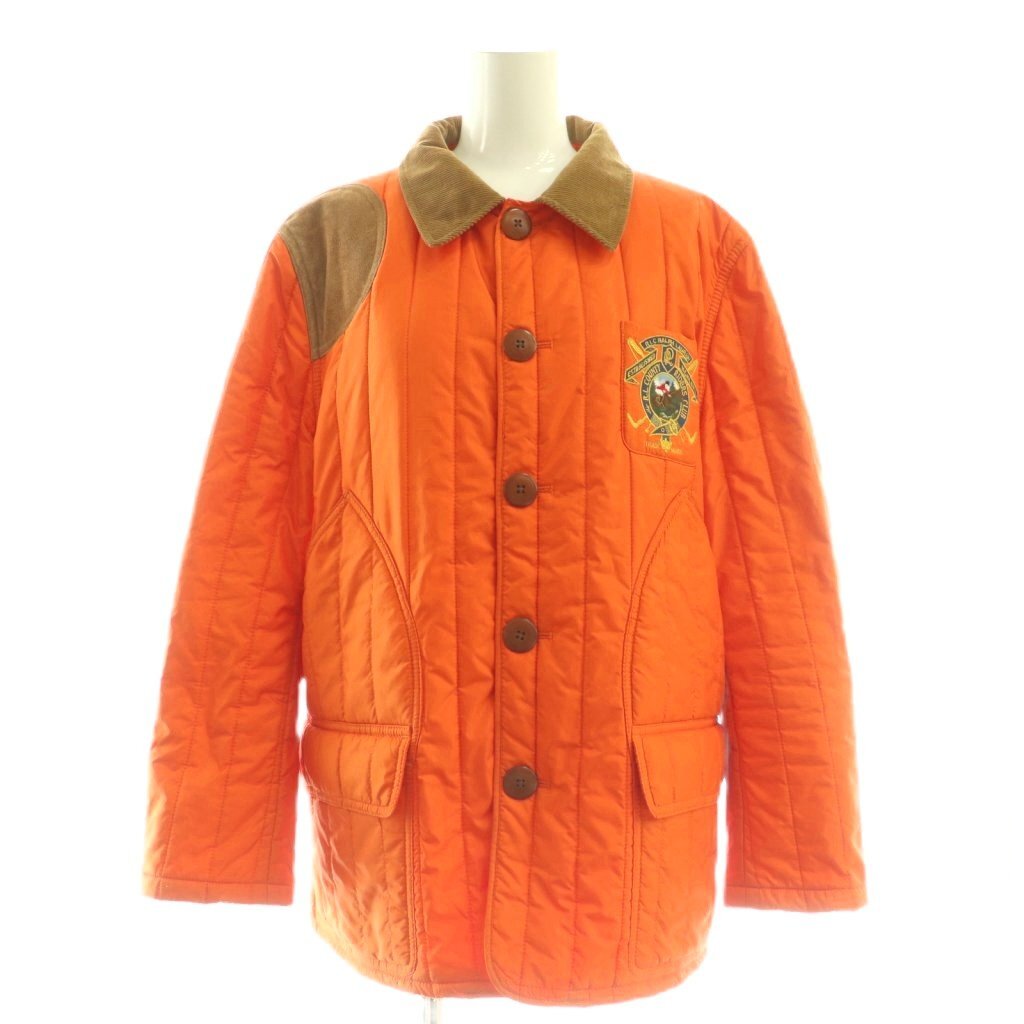 ラルフローレン RALPH LAUREN コーデュロイ襟 エンブレム パディングジャケット 中綿ジャケット 7f オレンジ /DF ■OS レディース拍卖