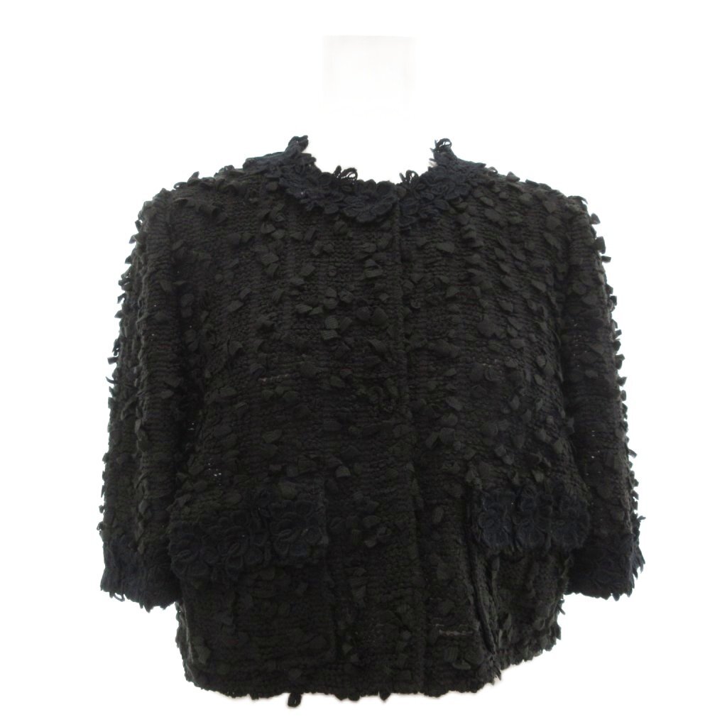 ドルチェ&ガッバーナ ドルガバ DOLCE&GABBANA ジャケット 花 刺繍 5分袖 ショート丈 38 XS 黒 ブラック /AE レディース拍卖