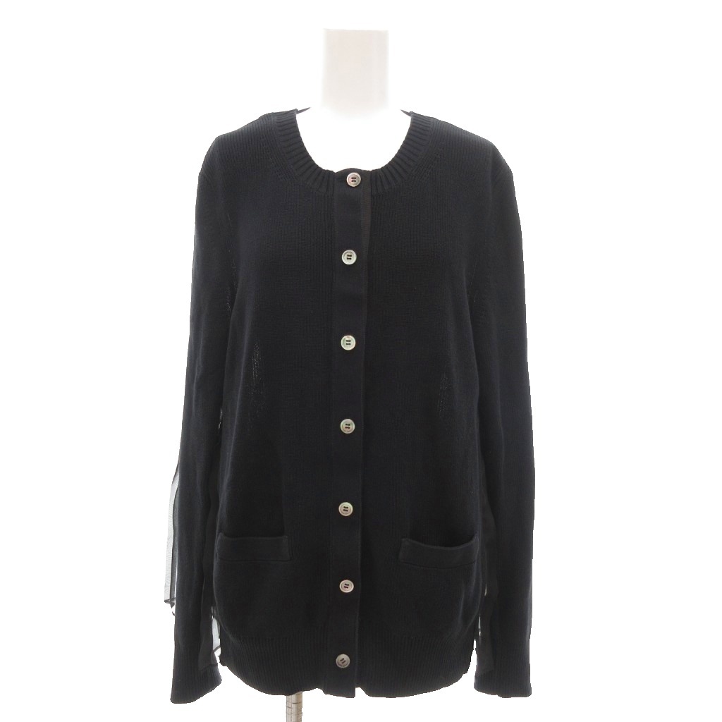 サカイ sacai コットンニット カーディガン オーガンジー切替 プリーツ 3 ブラック /UO レディース拍卖