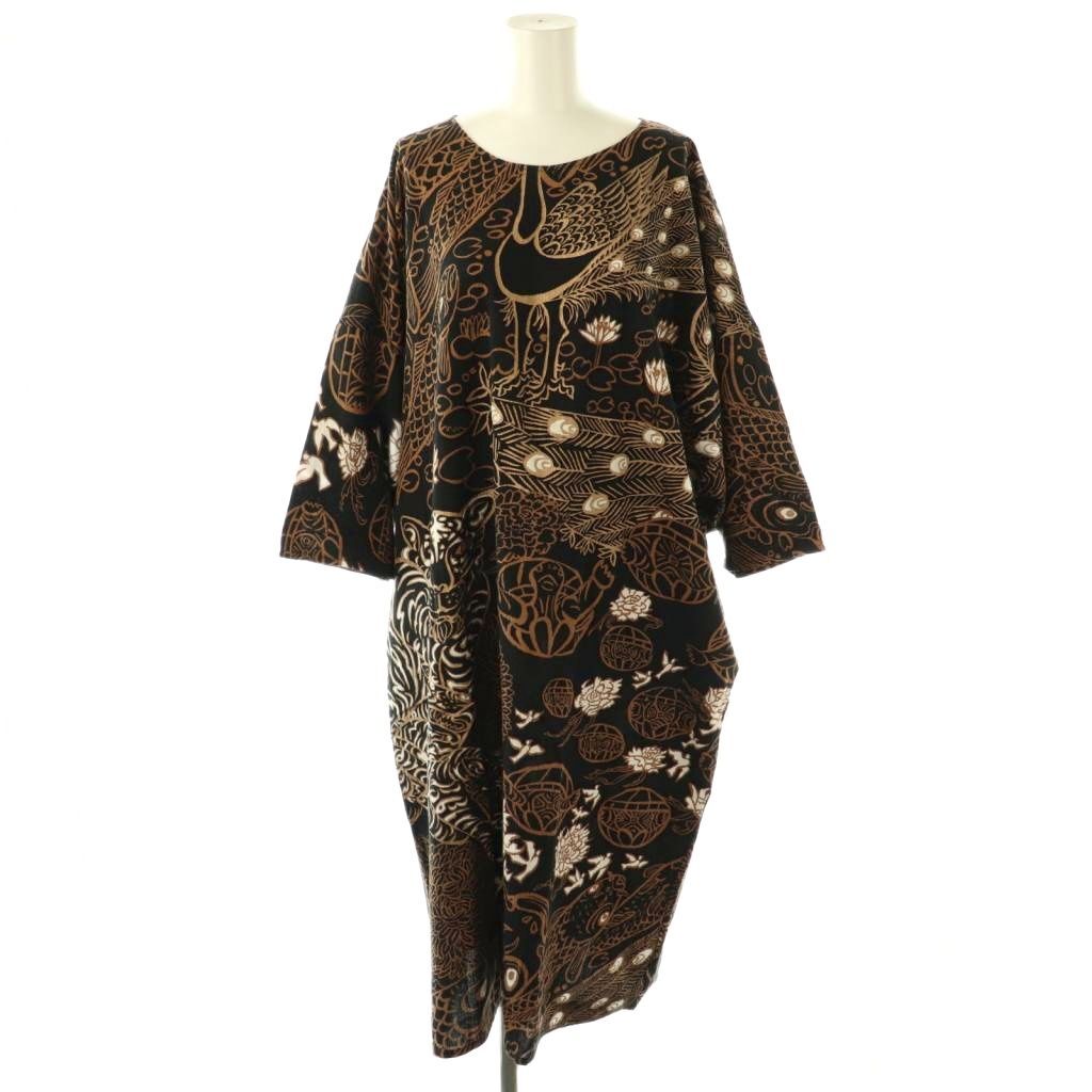 ソウソウ SOU SOU 総柄 坂尾織物 貫頭衣 ワンピース プルオーバー 黒 茶 /CX ■OS レディース拍卖