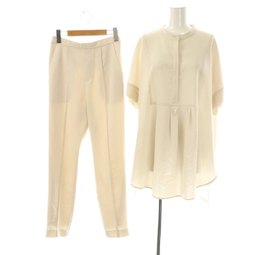 カデュネ CADUNE 23SS バンドカラーセットアップ ブラウス パンツ 34 ベージュ /HK ■OS レディース拍卖