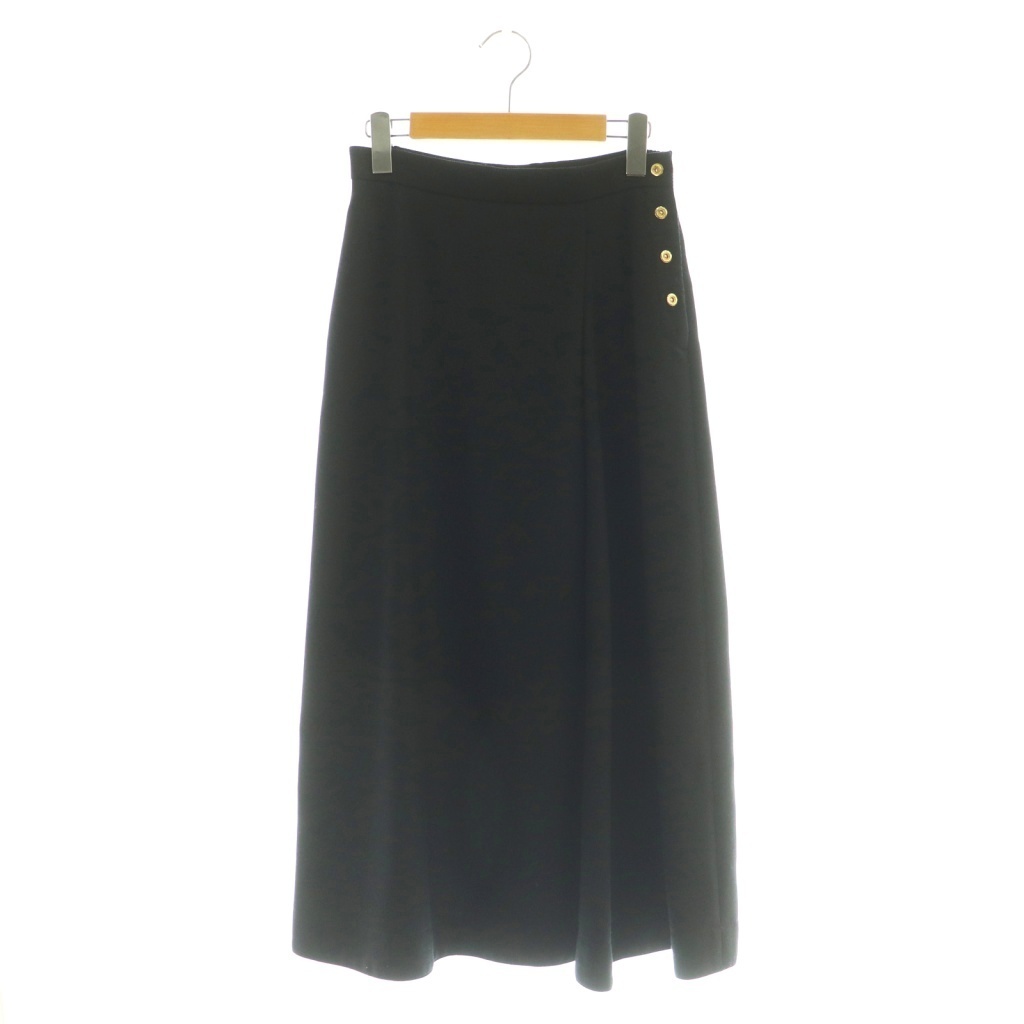 ドゥロワー Drawer ウールサイドボタンロングフレアスカート 36 ブラック /HK ■OS レディース拍卖