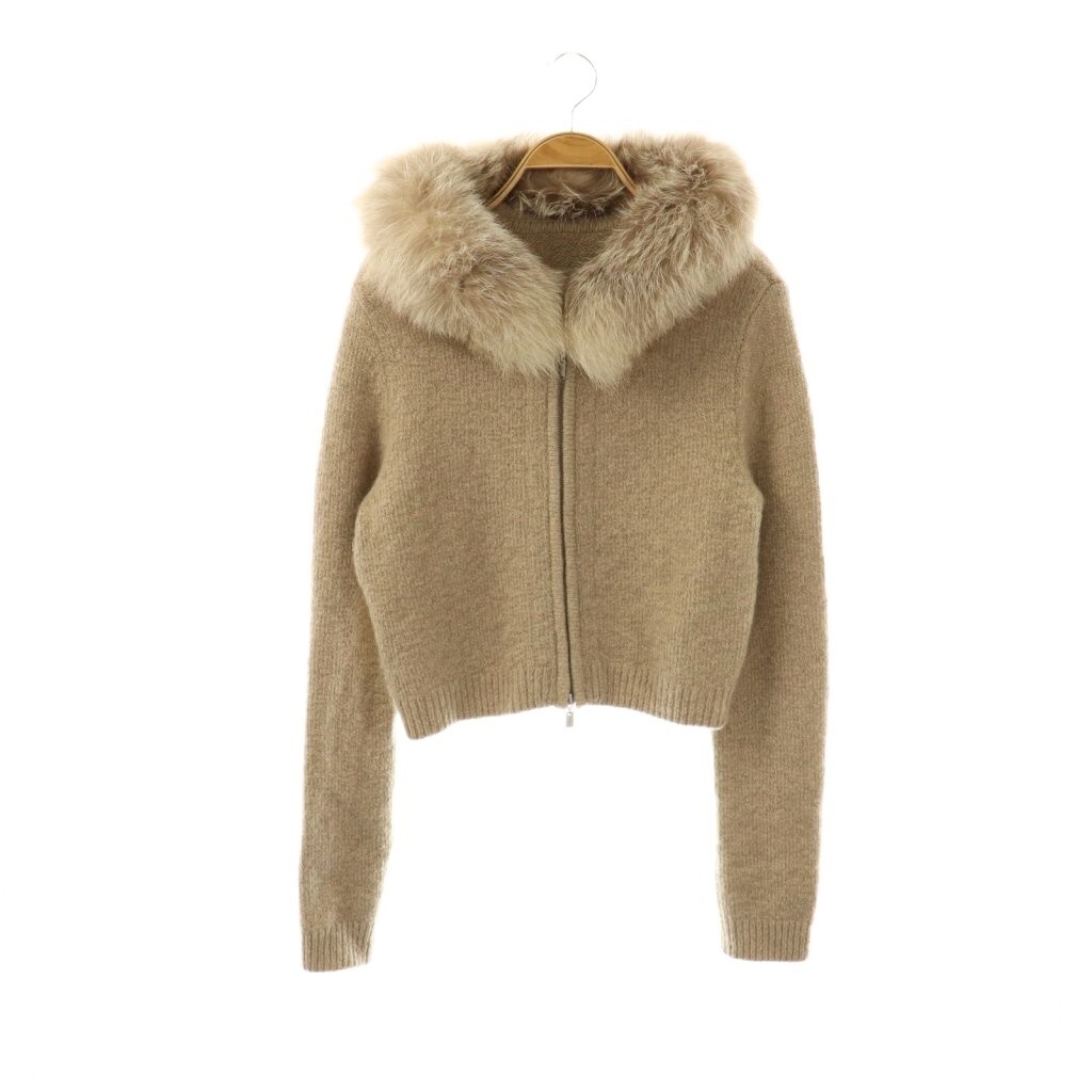 フォクシー ブティック FOXEY BOUTIQUE Kint Parka(HOODY PUFF)フォックスファー付きニットパーカー ジップアップ 38 ベージュ 38831 /HK拍卖