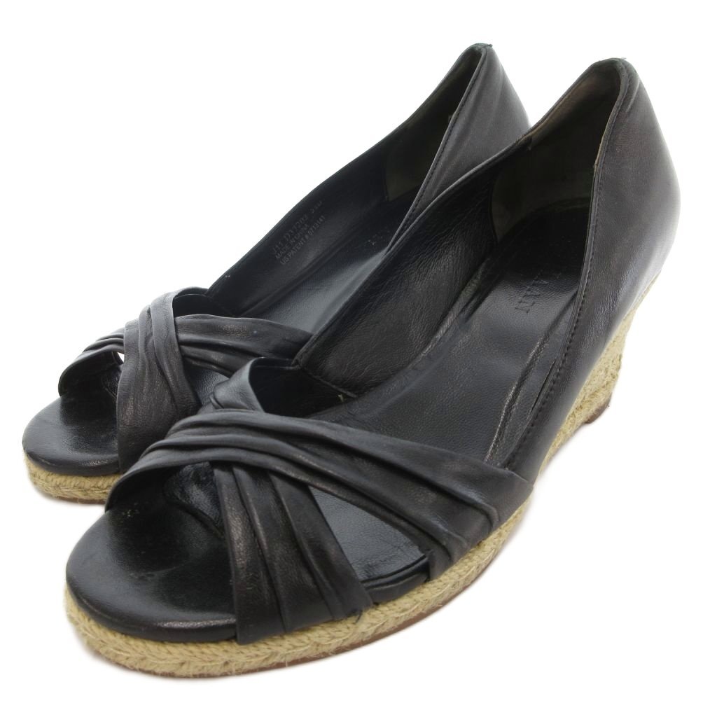 コールハーン COLE HAAN オープントゥパンプス レザー ウェッジソール 5.5 黒 ブラック /JS レディース拍卖