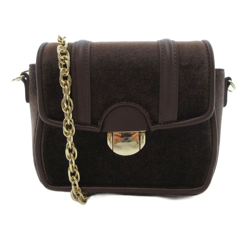 リゼクシー RESEXXY ベルベットコンパクトバッグ チェーンショルダー 茶 ブラウン /NU レディース拍卖