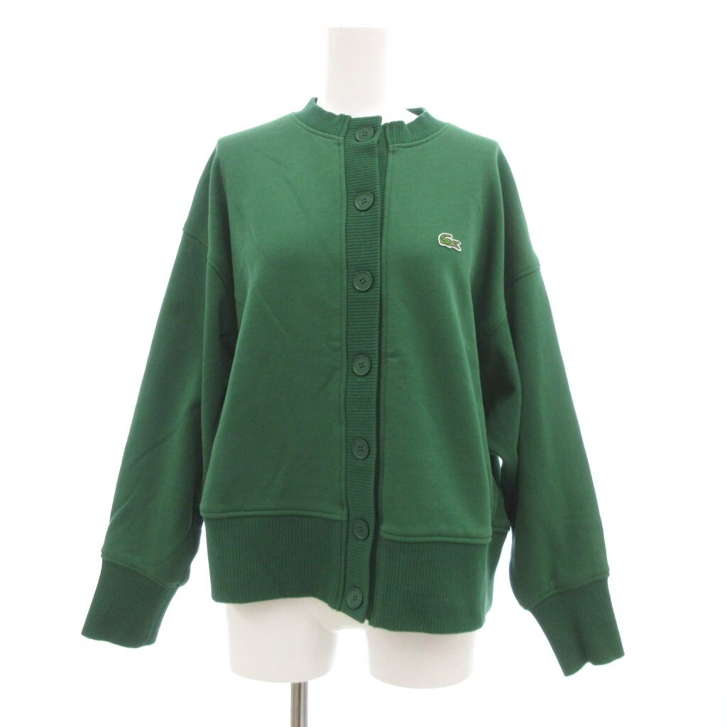 ラコステ LACOSTE 近年 スウェットカーディガン ロゴ刺繍 バンドカラー 34 緑 グリーン /JS ■GY19 レディース拍卖