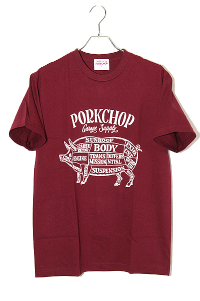 XL 未使用品 PORKCHOP GARAGE SUPPLY ポークチョップ ガレージサプライ PORK FRONT TEE 25 半袖Tシャツ BURGUNDY バーガンディ /■In2 メン拍卖