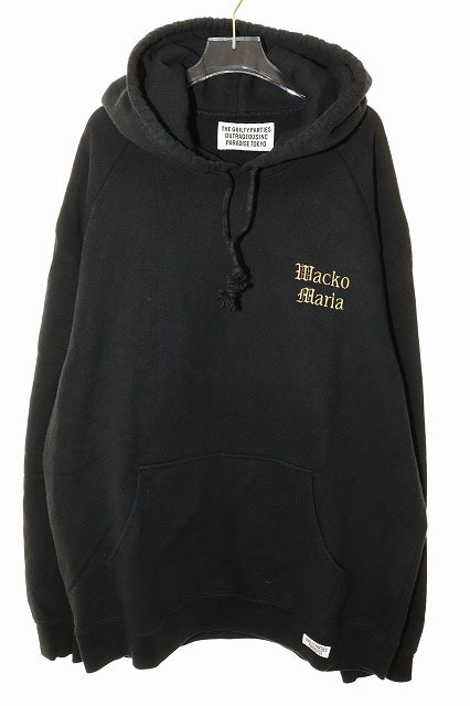 ワコマリア WACKO MARIA ワンポイント ロゴ フーディ XXL スウェット パーカー 刺繍 ブラック 【ブランド古着ベクトル】☆AA★250922 メン拍卖