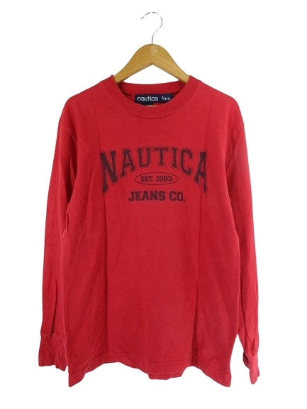 ノーティカ NAUTICA Tシャツ クルーネック 長袖 ロゴ プリント Sサイズ レッド QQQ メンズ拍卖