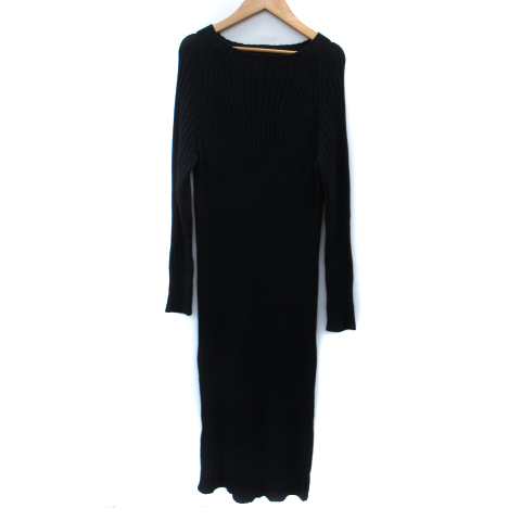 未使用品 アーバンリサーチ URBAN RESEARCH ニットワンピース マキシ丈 ロング丈 長袖 リブ F 紺 ネイビー /SM17 レディース拍卖