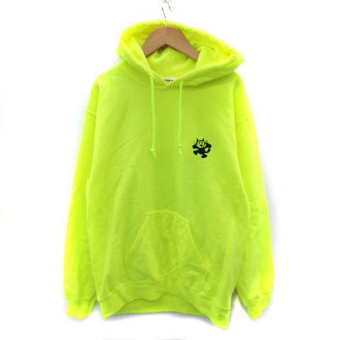 フリークスストア FREAKS STORE × FELIX パーカー ミドル丈 プルオーバー 裏起毛 プリント S ネオンイエロー /SM13 レディース拍卖