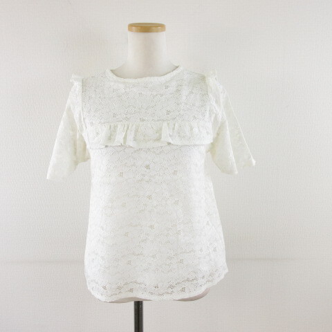 ヘザー Heather 総レースカットソー 半袖 オフホワイト 白 F *A887 レディース拍卖