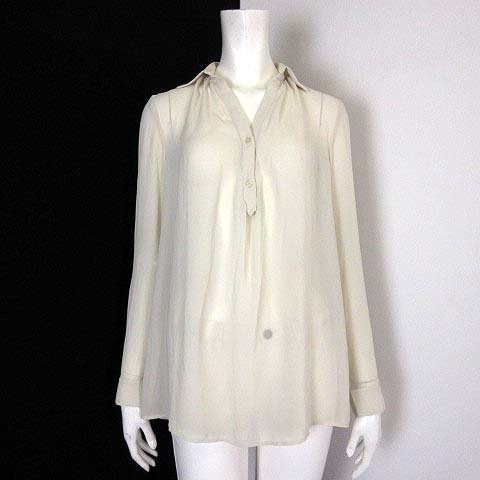 ボナジョルナータ BUONA GIORNATA シャツ ブラウス プルオーバー シアー シフォン レース 切替 スキッパー ハーフボタン 長袖 S ベージュ拍卖