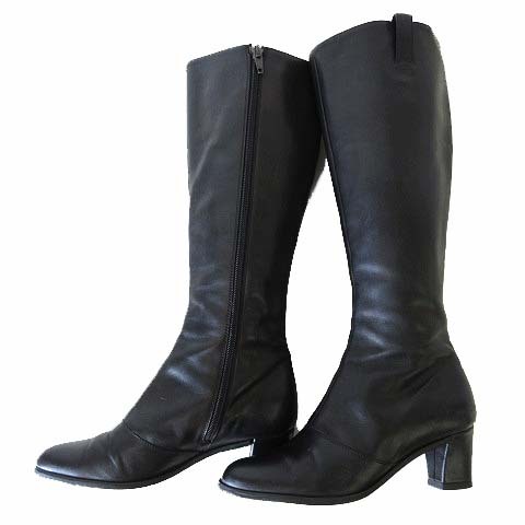 サルヴァトーレフェラガモ Salvatore Ferragamo ブーツ ロングブーツ ジョッキーブーツ 本革 レザー 5 D 黒 ブラック 22.0cm シューズ拍卖