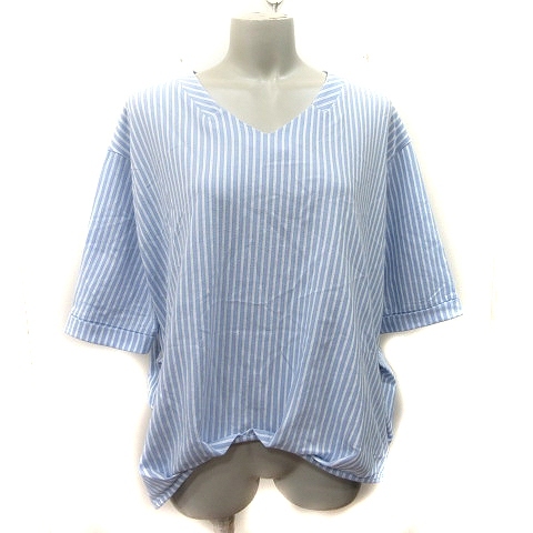 ビームスハート BEAMS HEART カットソー ストライプ 五分袖 水色 白 ホワイト /YI レディース拍卖