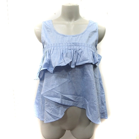 リエンダ rienda シャツ ブラウス プルオーバー ノースリーブ フリル F 水色 /YI レディース拍卖