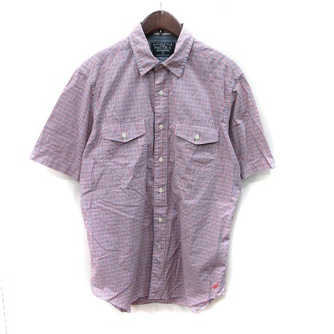 ノーティカ NAUTICA シャツ 半袖 チェック M 赤 レッド 紺 ネイビー /YI メンズ拍卖