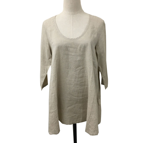 ジャーナルスタンダード JOURNAL STANDARD カットソー ラウンドネック プルオーバー 無地 リネン 七分袖 ベージュ レディース拍卖