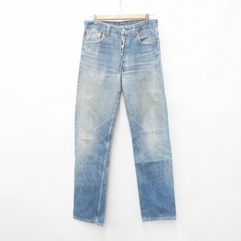 リーバイス Levi's 501 USA製 デニム ジーンズ 古着 ストレート ロング ボタンフライ ユーズド加工 コットン 青 ブルー W31 L36 メンズ拍卖