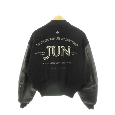 ジュンメン JUN MEN Classical Elegance ヴィンテージ スタジャン ブルゾン ジップアップ ウール 切替 カウレザー 牛革 ロゴ 刺繍 M 黒拍卖