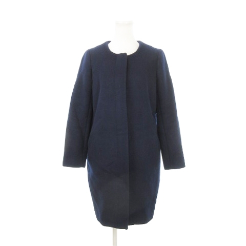 ドゥーズィエムクラス DEUXIEME CLASSE STANDARD SUPPLY ノーカラーコート 比翼 ウール 36 S 紺 ネイビー /AH16 ■GY19 レディース拍卖