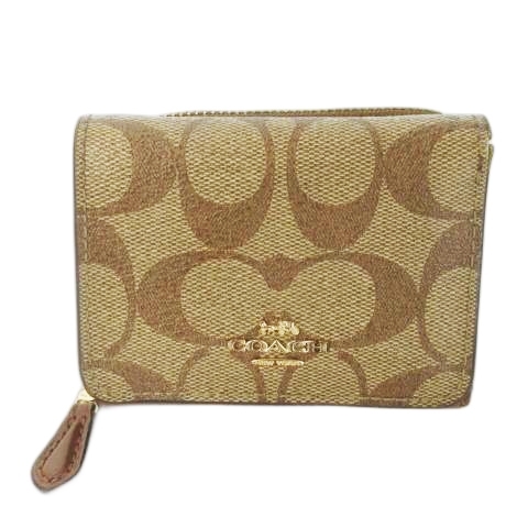 コーチ COACH 二つ折り財布 ウォレット 小銭入れあり 三つ折り PVC レザー 革 シグネチャー ロゴ 茶 ブラウン /CK33 ■GY18 レディース拍卖