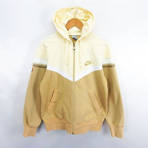 ナイキ NIKE パーカー ジャケット 長袖 ジップアップ ロゴ 裏フリース L ベージュ×クリーム ×ホワイト スポーツウェア ※EKM メンズ拍卖