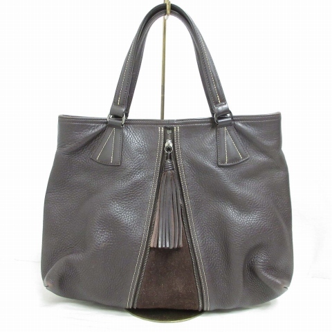 ロンシャン LONGCHAMP レザー 2WAY トート ハンド バッグ タッセル 茶 ブラウン 裏地付き フランス製 ☆AA★拍卖