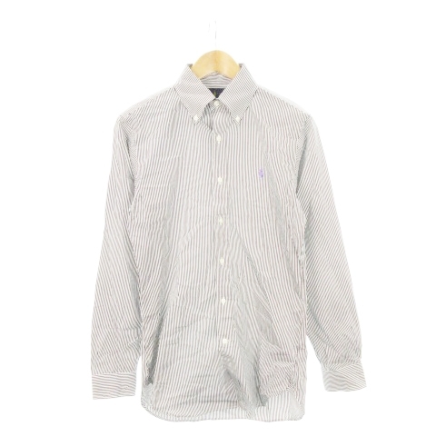 ラルフローレン RALPH LAUREN Yシャツ ワイシャツ ボタンダウン 長袖 ロゴ刺繍 コットン ストライプ 14.5-32/33 S 黒 ブラック /AH6拍卖