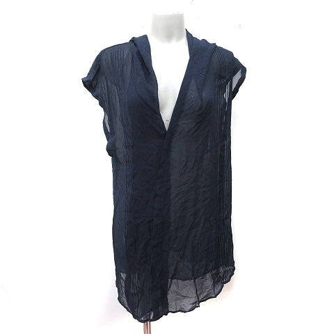 アトウ ato シフォンブラウス フレンチスリーブ シアー フード F 紺 ネイビー /YI レディース拍卖