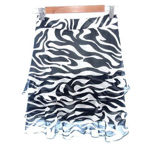 ミッシェルクラン MICHEL KLEIN フレアスカート ひざ丈 ティアード ゼブラ柄 34 XS アイボリー 白 ホワイト /AU レディース拍卖