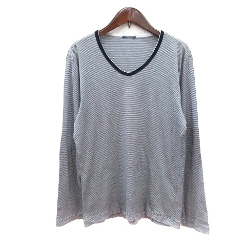 トゥモローランド TOMORROWLAND カットソー Vネック ボーダー 長袖 L 紺 ネイビー /MN レディース拍卖