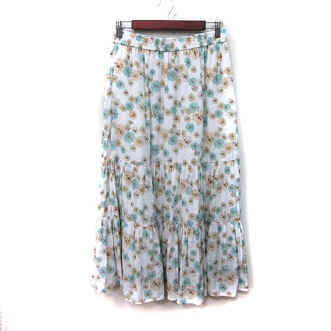 ポール&ジョー PAUL&JOE フレアスカート ギャザー ロング マキシ 花柄 ティアード L 白 ホワイト /YI レディース拍卖