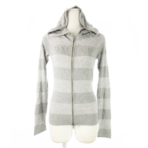 アルマーニエクスチェンジ A/X ARMANI EXCHANGE ニットパーカー ダブルジップ 長袖 ロゴ刺繍 インターシャ ボーダー XS グレー拍卖