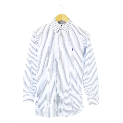 ラルフローレン RALPH LAUREN ワイシャツ Yシャツ ボタンダウン 長袖 ポニーロゴ刺繍 ワンポイント ストライプ 14.5 S 青拍卖