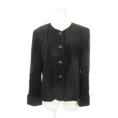 レリアン Leilian コーデュロイジャケット ノーカラー 太畝 大きいサイズ 13 黒 ブラック /AH14 ■GY44 レディース拍卖