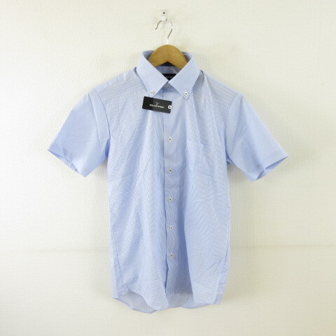 未使用品 URBAN SETTER ワイシャツ ボタンダウン 半袖 ストライプ 青 白 M *A112 メンズ拍卖