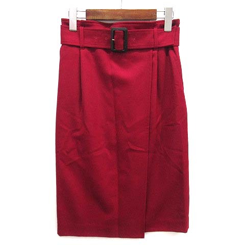 ピンキー&ダイアン ピンダイ PINKY&DIANNE ラップ風 ウール タイト スカート ベルト付き レッド 赤 38 031-8220125 レディース拍卖