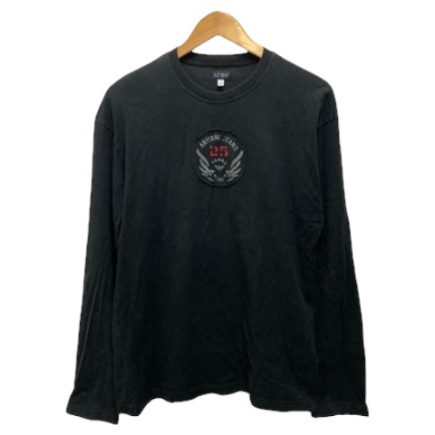 アルマーニ ジーンズ ARMANI JEANS Tシャツ ロンT ロゴプリント M 黒 ブラック メンズ拍卖