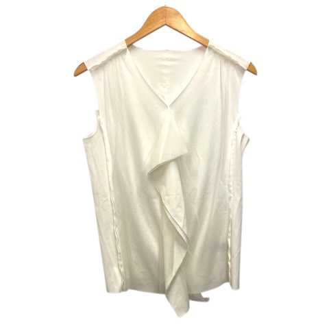 ランバンオンブルー LANVIN en Bleu カットソー Vネック ノースリーブ レース 40 白 アイボリー レディース拍卖