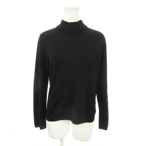 ダックス DAKS ニット セーター ハイネック 長袖 カシミヤ混 シルク混 絹 刺繍 ビーズ M 黒 ブラック /MN10 レディース拍卖
